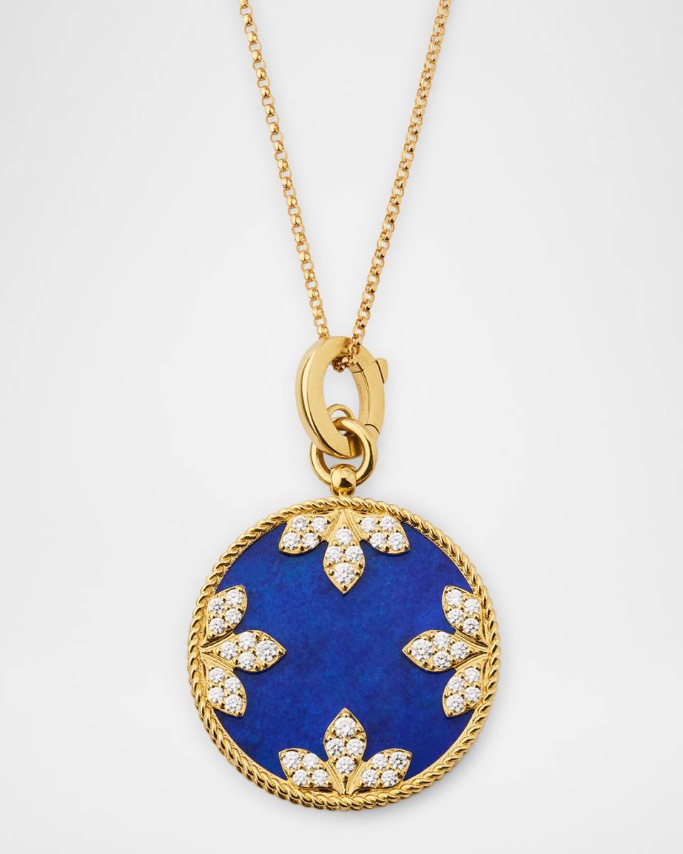 18K Yellow Gold Diamond and Lapis Pendant Necklace